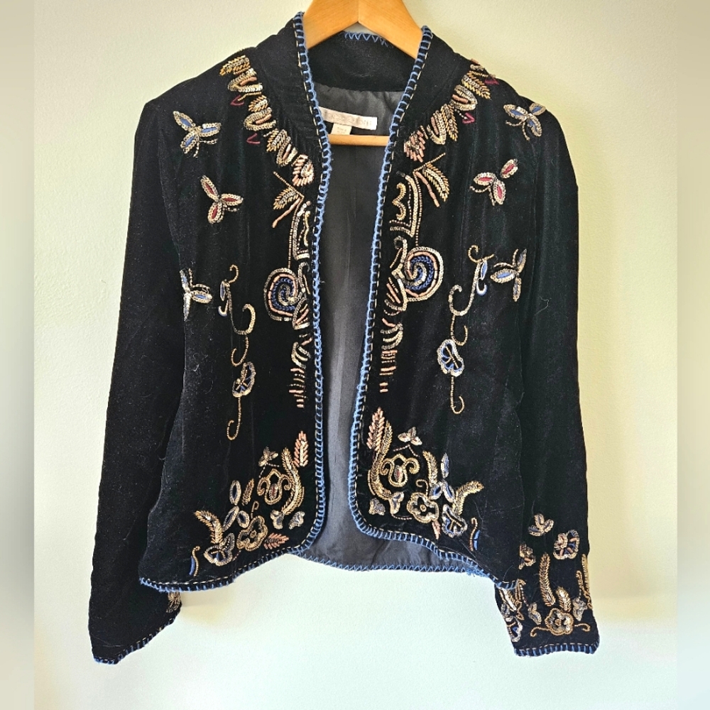Embellished Boston Proper Black Velvet Jacket